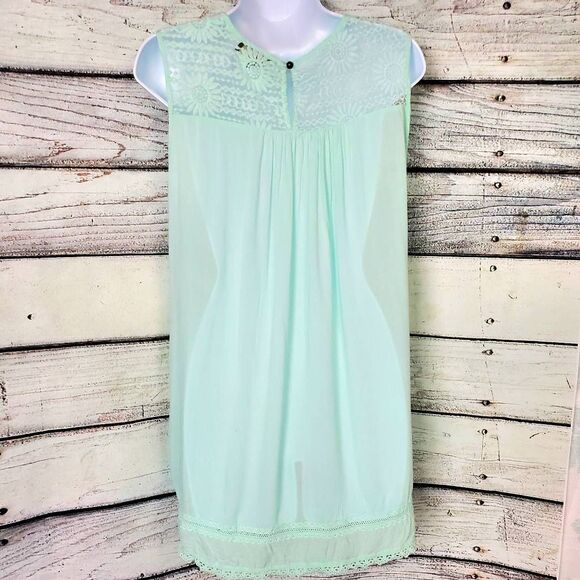 Suzanne Betro Women’s Top XL Mint Green Sleeveless Crochet Lace Overlay Boho - Picture 4 of 8